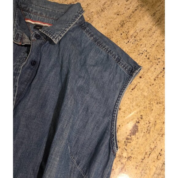 Tommy Hilfiger Shirt Dress Sz L Chambray Denim Mini Sleeveless Tie Front Wrap - Picture 11 of 16